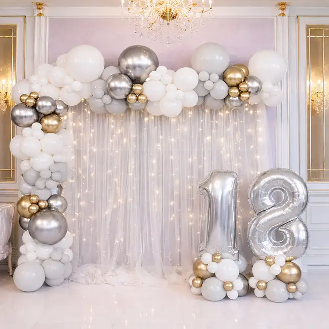White Gold Silver Milestone Balloon Decor