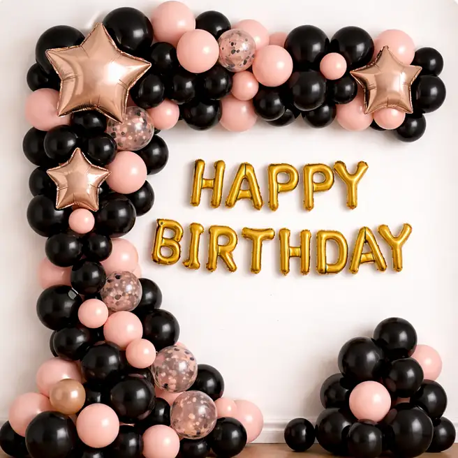 Elegant Black N Peach Birthday Balloon Decor image 5