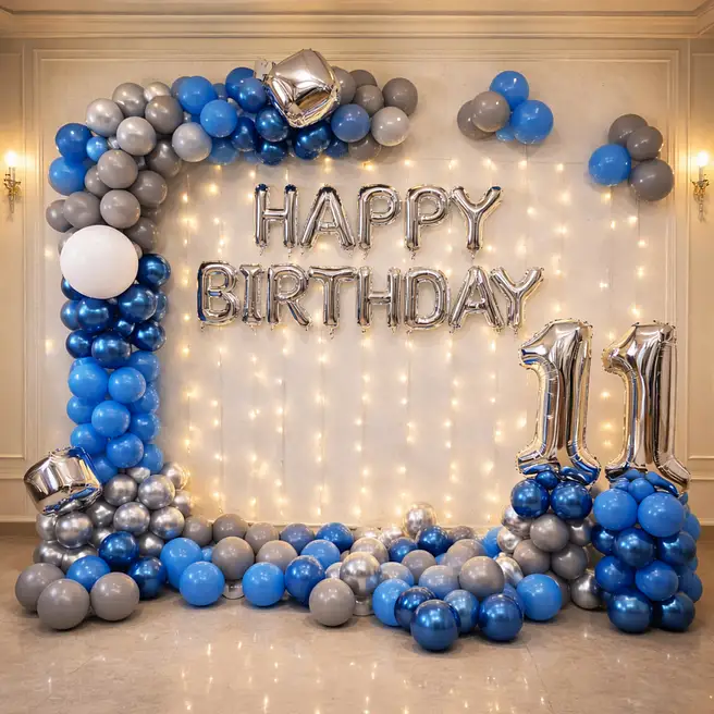 Blue & Silver Birthday Balloon Decoration image 3