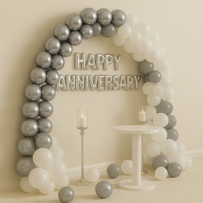 Silver N Grey Anniversary Balloon Decor image 2