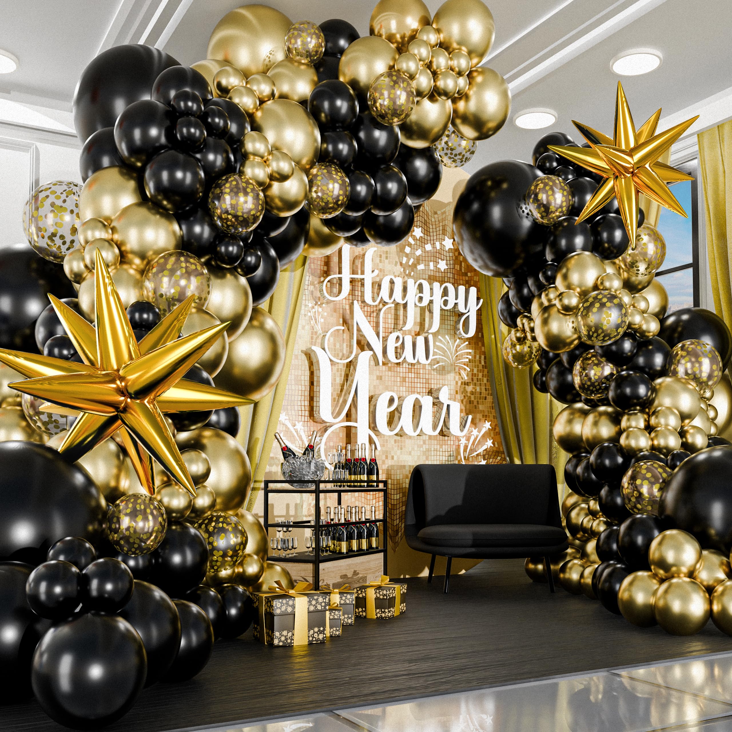 Black Gold Birthday Balloons